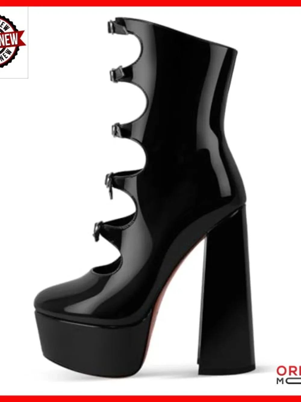Platform High Heels with Side Zipper Adjustable Buckles Block Heel Pumps
